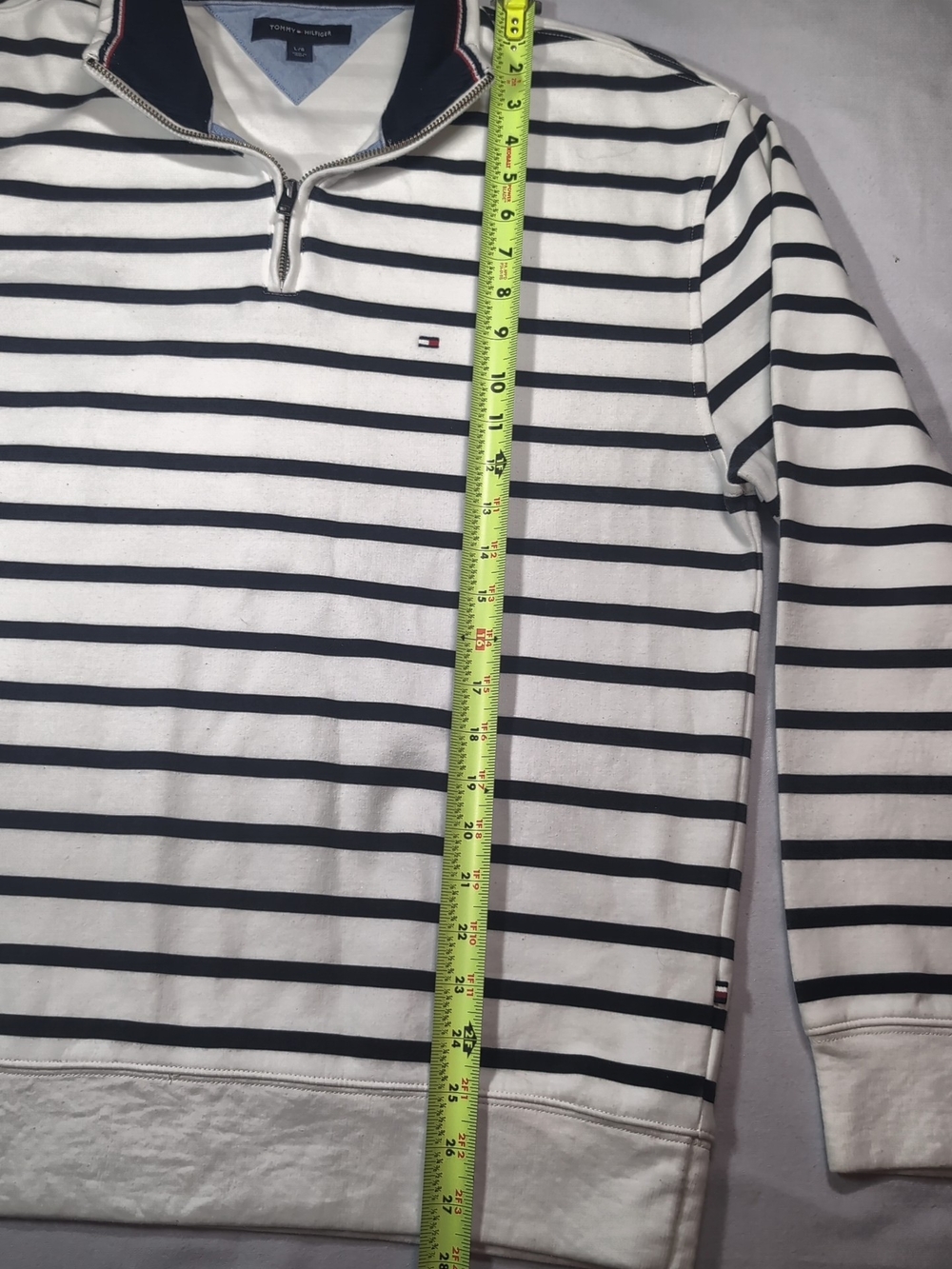 Tommy Hilfiger Striped Quarter-Zip Pullover - White & Navy - Picture 6 of 10